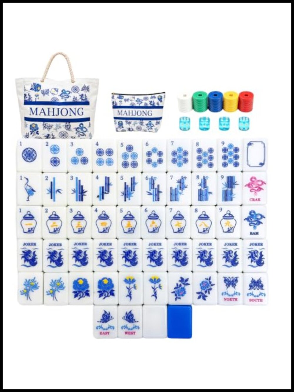 160 American Mahjong Tiles Set, Engraved Melamine Tiles with Canvas Tote, Game